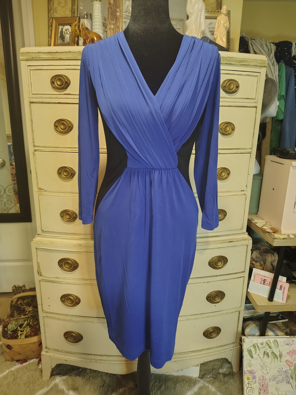 Calvin Klein Royal Blue Long Sleeve Faux-Waist Sheath Dress
